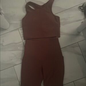 Brown Sleeveless Top and Pants Set